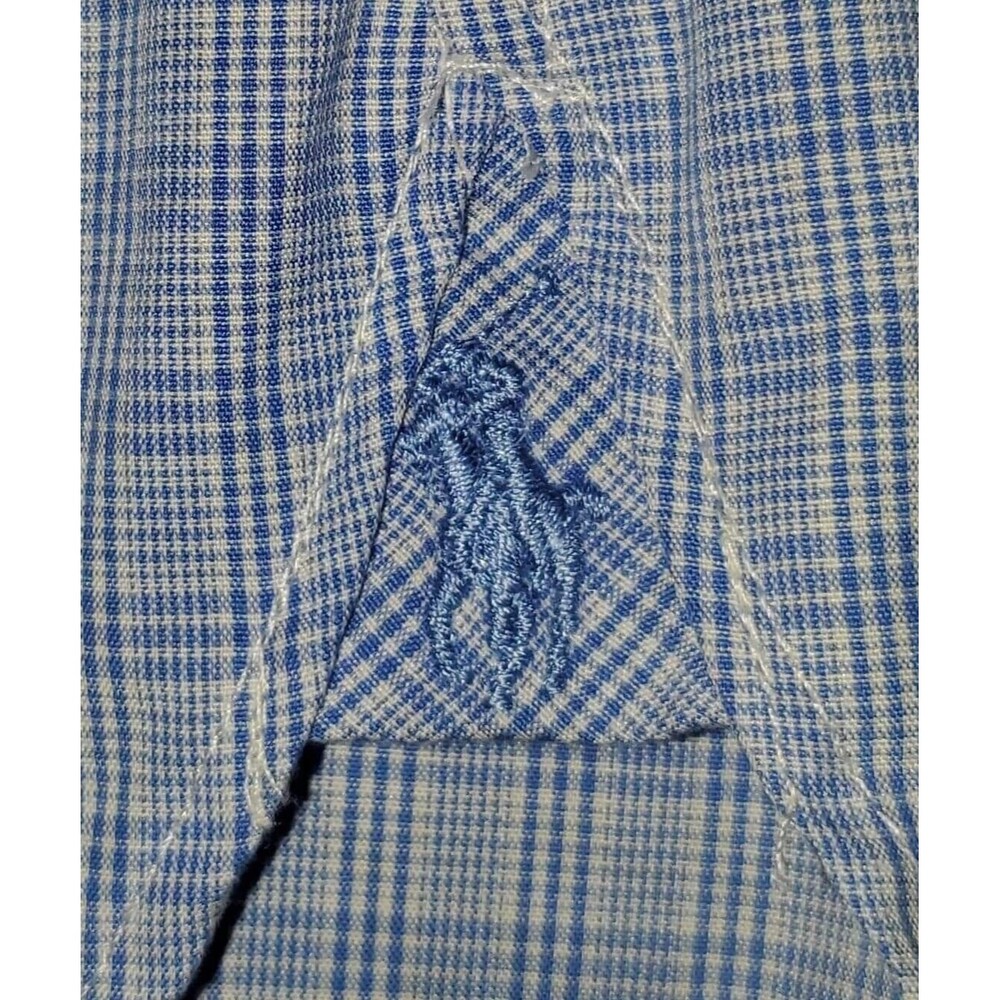 RALPH LAUREN Blue Checked Dress Shirt Size 16.5  32/33 Long Slv Button Easy Care - Picture 3 of 6
